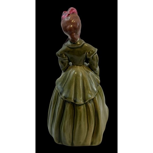 Vintage MCM Florence Pasadena Ceramics Delia Figure In Green Dress w/ Bouquet 8" - Picture 3 of 12